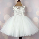 First Communion Dress Customized White Flower Girl Dresses for Wedding Sleeveless 3D Floral with Bow Floor Length Girl Birthday