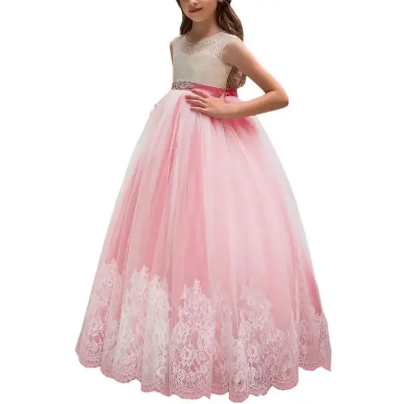 Champagne Appliques Lace Hem With Belt Sleeveless For Wedding Birthday Party Banquet First Communion Gowns Flower Girl Dresses