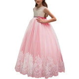 Champagne Appliques Lace Hem With Belt Sleeveless For Wedding Birthday Party Banquet First Communion Gowns Flower Girl Dresses