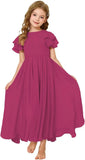 Flower Girl Maxi Dress for Wedding Bridesmaids Flowy Chiffon Teens Ruffle Sleeve Formal Party Pageant Gown princess dress