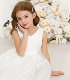 Lace Flower Girl Dresses for Wedding Kids Puffy Tulle Communion Dress Pageant Party Prom Ball Gowns with Bow Knot