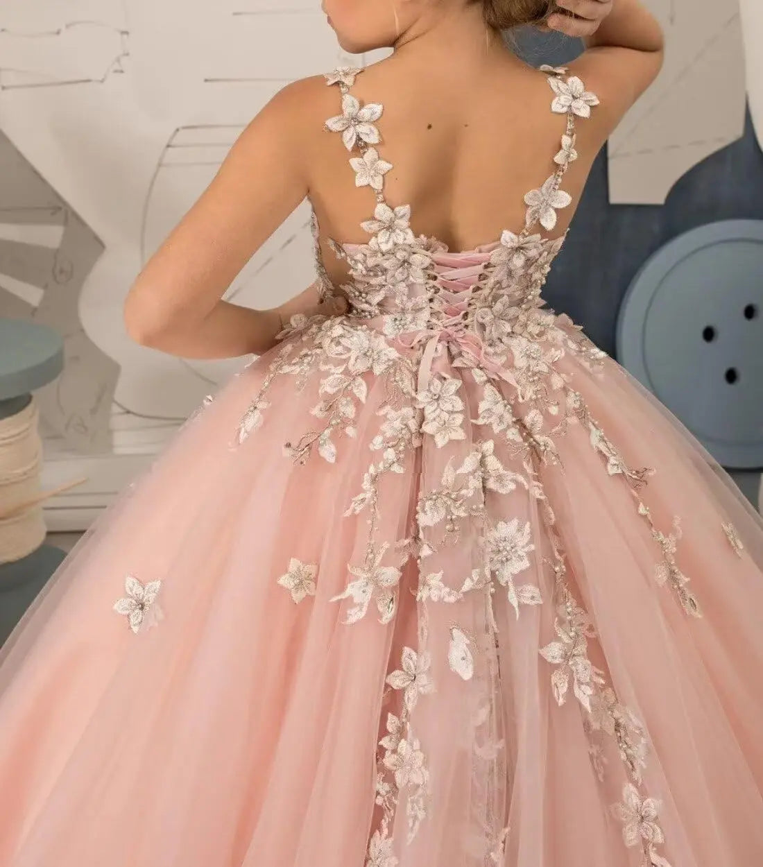 Tulle Flower Girl Dresses for Wedding Floral Appliques Princess Pageant Dress Girls Birthday Party Ball Gown
