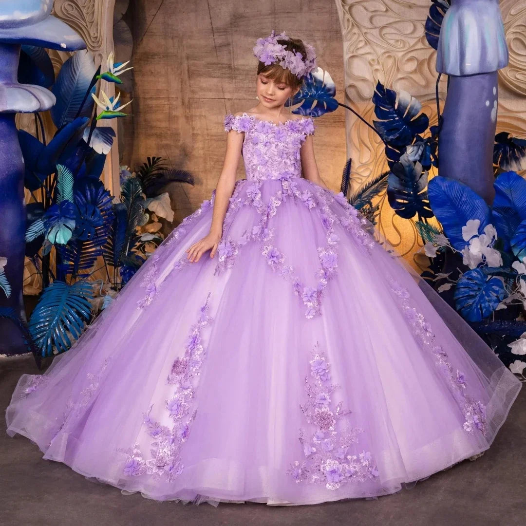 Prom Banquet Princess Gowns Customized Flower Girl Dress Lavender Floral Embroidery Appliques Sleeveless For Wedding Birthday