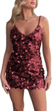 Sparkly Sequin Homecoming Dresses Short for Teens V Neck Spaghetti Straps Semi Formal Night Out Gown cocktail dresses