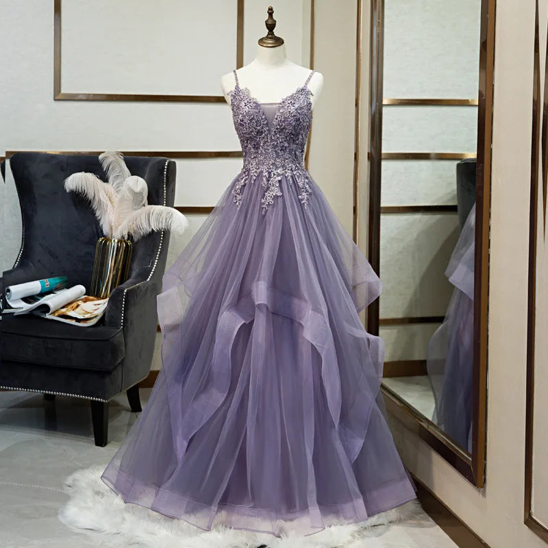 2027 Elegant Club Banquet Purple Strap Prom Dress Vocal Art Exam Senxi Colorful Silk Fairy Air Silk Dress Hosting Evening Dress