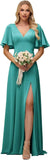 Wedding Party Chiffon Short Sleeves Bridesmaid Dresses for Women Slit Long Cut Out Elegant Maxi Formal Evening Cocktail Gown