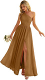 Women's One Shoulder Bridesmaid Dresses for Wedding Chiffon Side Split Reched Formal Evening Dress Sleeveless