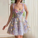 Brand Designers Evening Prom Holiday Dress For Women Formal Occasions 3D Flower Embroidery Straps Bow Sexy Tulle Sling Vestidos