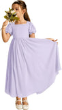 Long Chiffon Junior Bridesmaid Dresses for Wedding with Sleeve Formal Flower Girl Dress for Teens princess dress