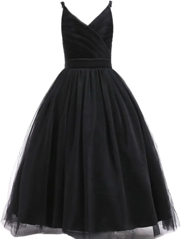 Vestido de tul con tirantes finos para niñas de flores, largo, corte A, para bodas, desfiles, princesas, fiestas de cumpleaños, vestidos de gala 