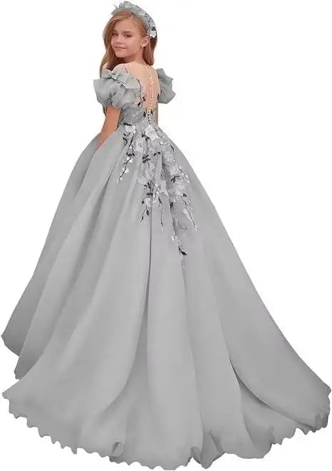 Tulle Flower Girl Dresses for Wedding Girls First Communion Dress Puff Sleeves Ball Gown girls dresses for party and wedding