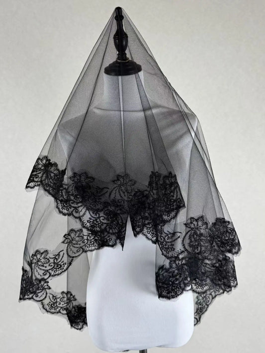 White Ivory Red Black Bridal Veil Lace Short Elbow Wedding Tulle Appliques Embroidery Edge Long Cathedral Bride Veils 1.4M 265cm