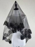 White Ivory Red Black Bridal Veil Lace Short Elbow Wedding Tulle Appliques Embroidery Edge Long Cathedral Bride Veils 1.4M 265cm