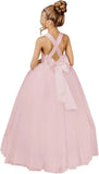 Crossed Straps Flower Girl Dress Satin Long Prom Dress with Bow Puffy Tulle Pageant Dresses for Girls princess dress