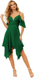 Women's Off Shoulder Chiffon Junior Bridesmaid Dresses Short Pockets Ruffle A Line Formal Dresses with Slit Wedding Party Gown