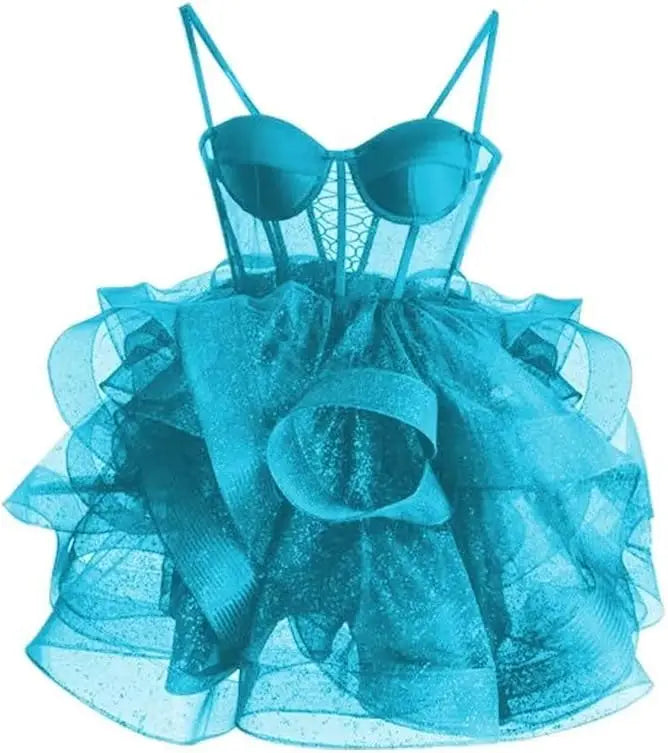 Organza Tüll Homecoming Kleider Spaghettiträger Lagen Kurzes Ballkleid Sweetheart Cocktailkleid Cocktailkleid 