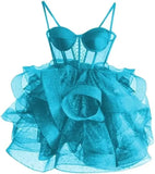 Organza Tüll Homecoming Kleider Spaghettiträger Lagen Kurzes Ballkleid Sweetheart Cocktailkleid Cocktailkleid 