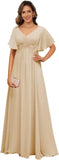 Plus Size Short Sleeves Mother of The Bride Dresses for Curvy Women V Neck Formal Dresses with Pockets Bridesmaid Dress Gowns