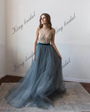 V-neck halter belt with bow Tulle bridal full dress, Bridal bow sash dress simple wedding dress bridal party evening dresses