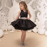 Ballkleid Erstkommunion Kleider Schwarze Blumenmädchenkleider für Hochzeit Tüll Besded Abnehmbare Ärmellose Mädchen Kindergeburtstag 