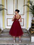 Tulle Tea-Length Prom Dresses High Quality Sweetheart Spaghetti Straps Party & Vacation Wear Elegant Plain A-line Evening Gowns