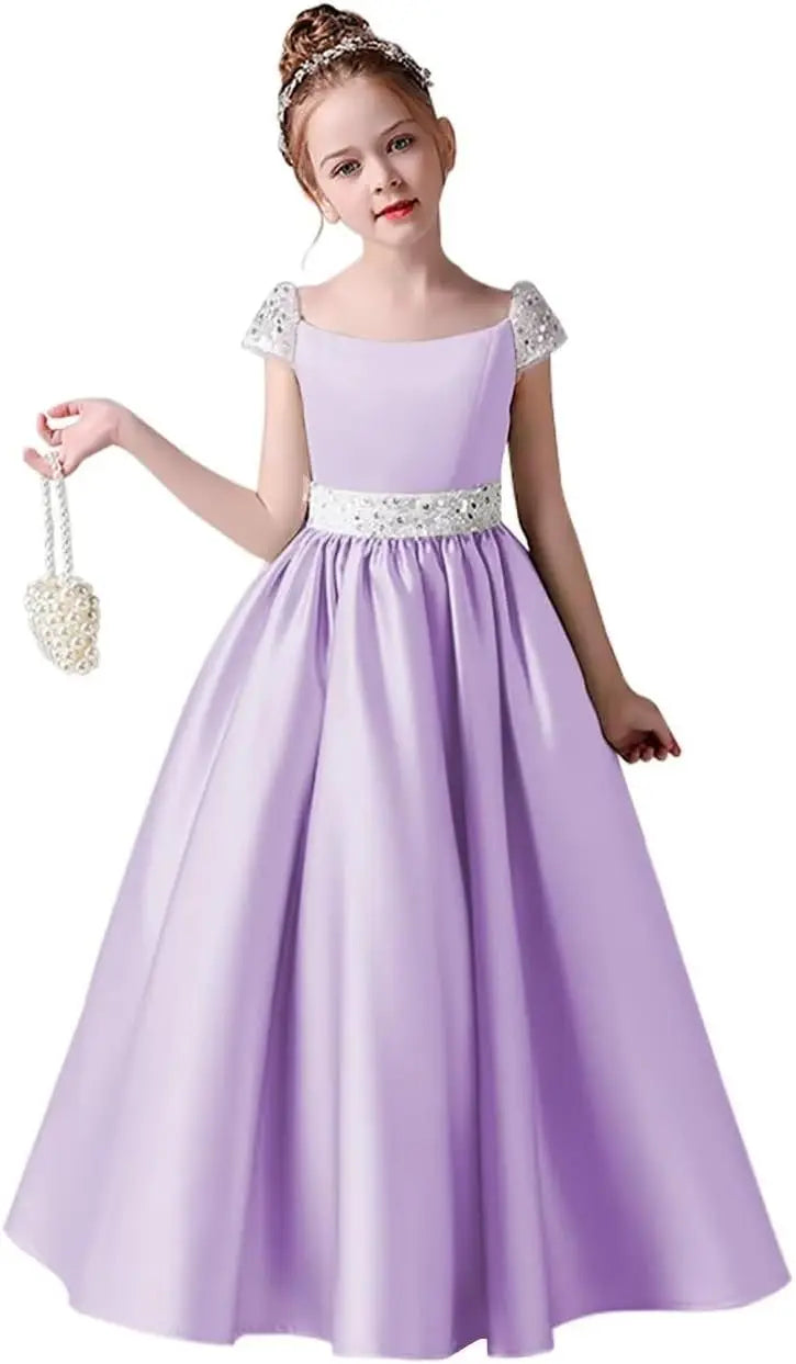 Festzugskleider für Mädchen, Satin, Blumenmädchenkleid, Flügelärmel, Ballkleid mit Pailletten, Prinzessinnenkleid für Geburtstagsparty, Festzugskleid für Mädchen 