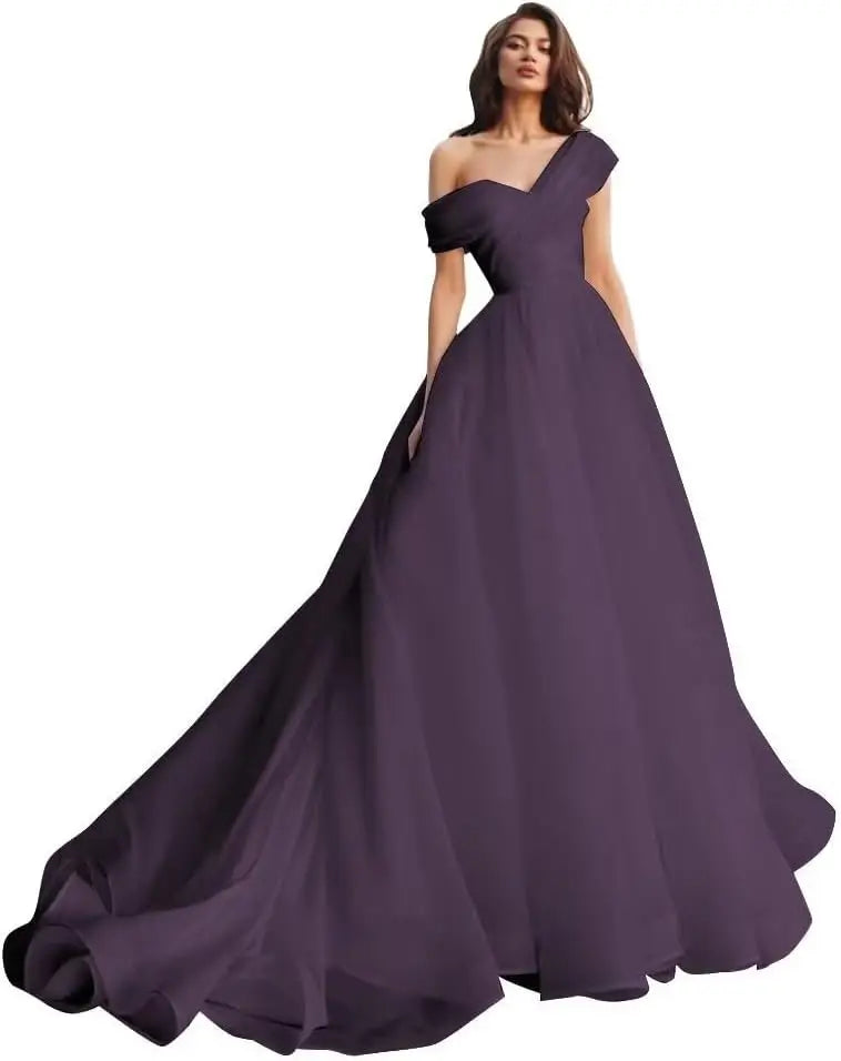 Custom made One Shoulder Tulle Prom Dresses Long Quinceanera Dress Ball Gown Organza Puffy Wedding Dress for Bride Bridal Gowns