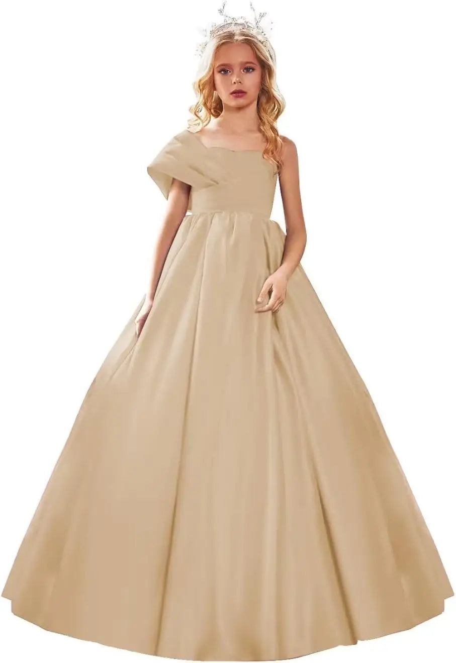 Satin One Shoulder Flower Girl Dresses for Wedding Ball Gown Puffy Pageant Gown Cute First Communion Dress princess dress