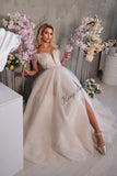 tulle floral lace fairy wedding dress. Modern bridal lace-up corset ball gown. Unique A line wedding dress with sexy deep V neck