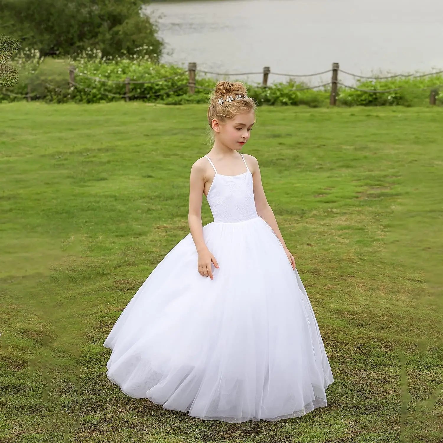 Flower Girl Dress Crossed Straps Lace Wedding Dresses Party Bridesmaid Ball Gown princess dress  pageant dresses for girls