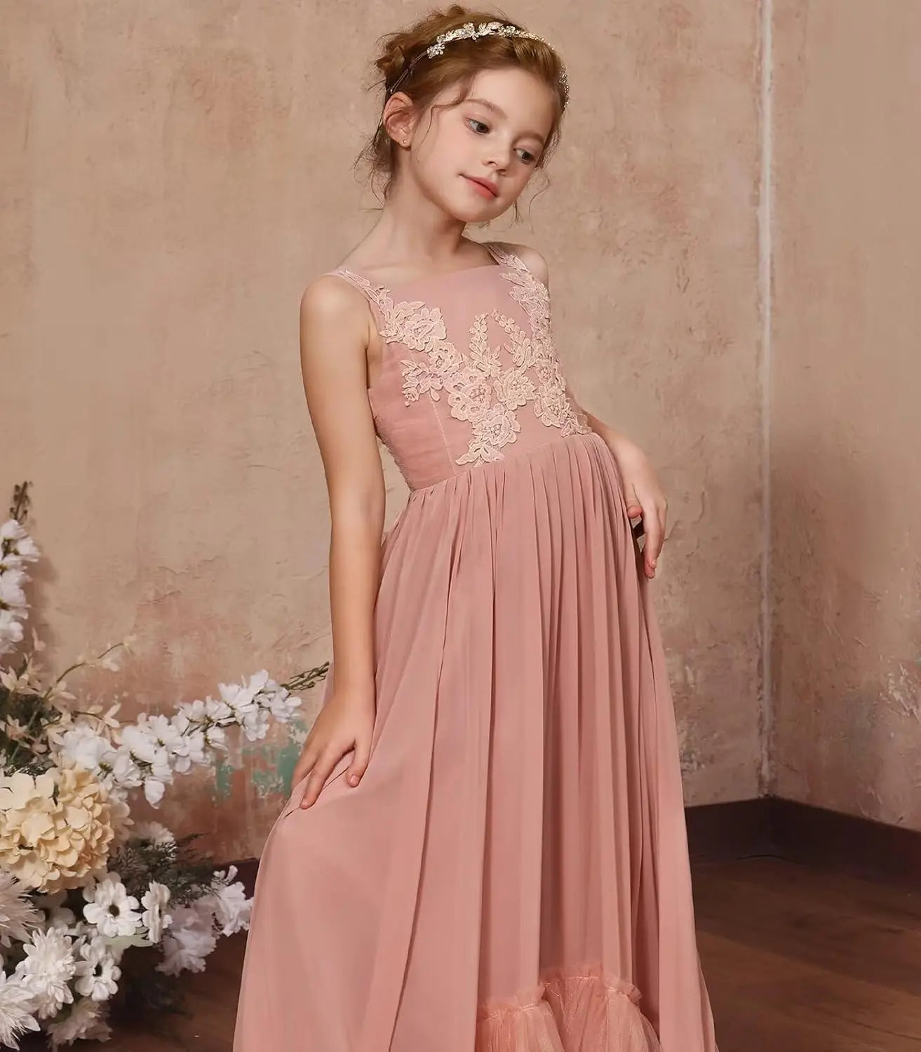 Boho Flower Girl Dress for Wedding 2025 Floor Length Elegant Lace Applique First Communion Dresses