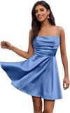 Satin Homecoming Kleider Kurze Spaghettiträger Ballkleid Wasserfallausschnitt A-Linie Cocktail Party Kleider Minikleid 