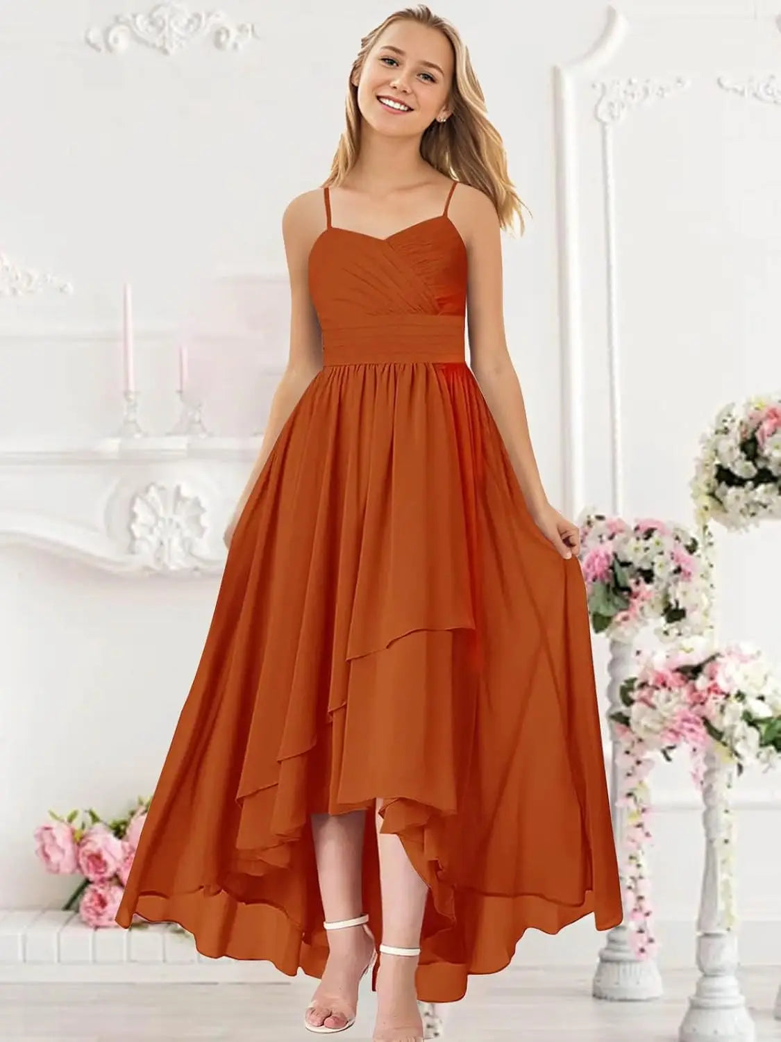 Vestidos de dama de honor para bodas, de gasa alta y baja, plisados, con tirantes finos, vestido de fiesta formal, vestidos de dama de honor para bodas 