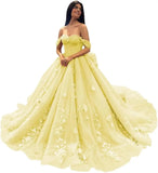 3D Floral Quinceanera Dresses Lace Beaded Party Gowns Off Shoudler Tulle Ball Gown for Sweet 15 16 Dresses