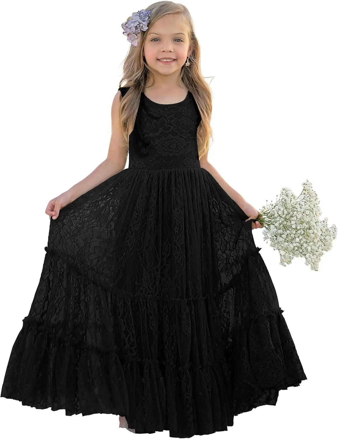 Blumenmädchenkleid Spitze Boho Kleinkindkleider Rüschen Mädchenkleid für Hochzeit Gartenparty Urlaub Kommunion Ärmellos Prinzessin 