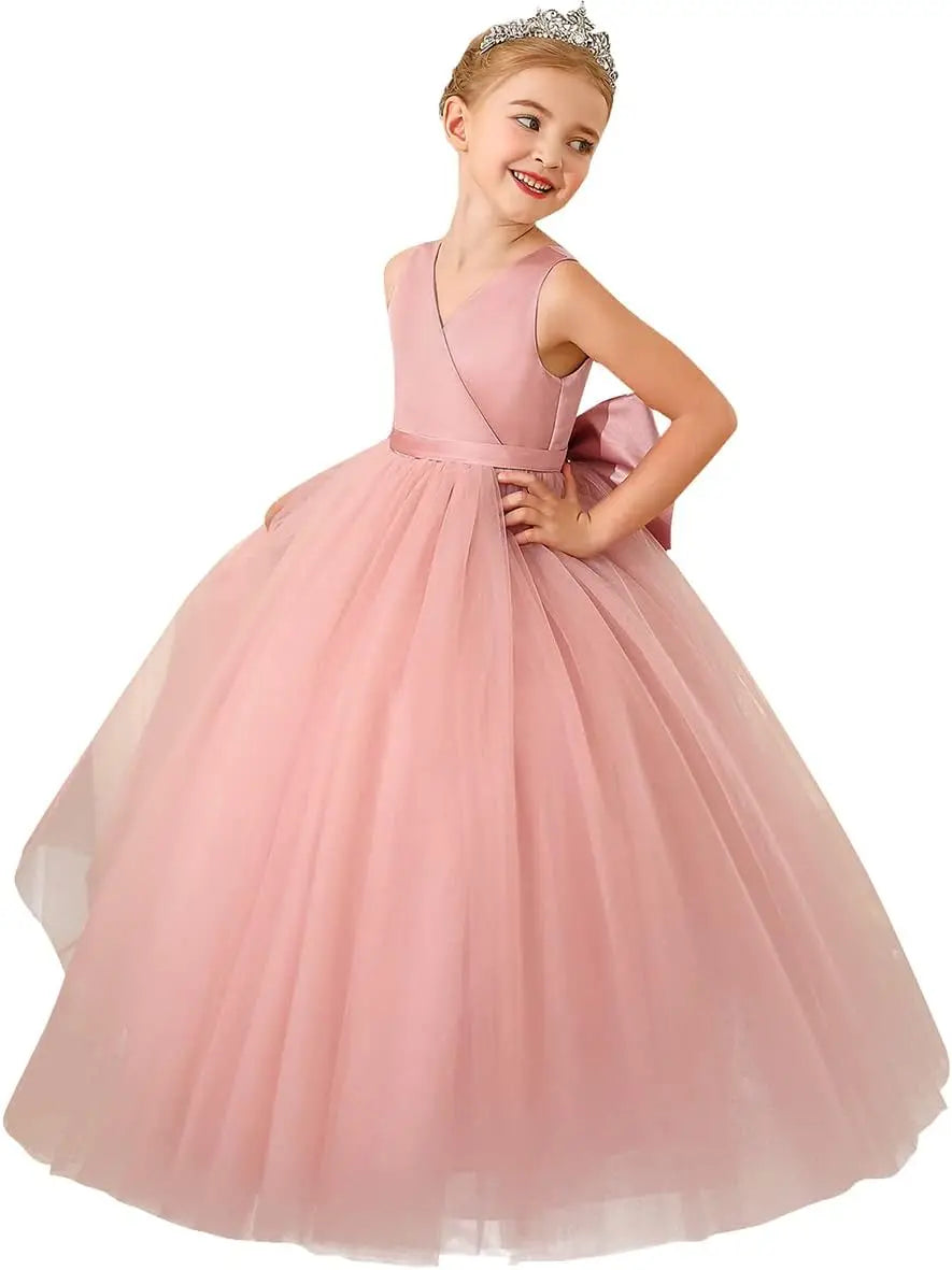Flower Girls Satin Tulle Princess Pageant Dress for Wedding Kids Party Prom Ball Gowns Dresses princess dress girls party dress