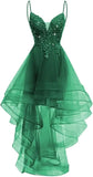 Lace Applique Homecoming Dresses 2025 High Low Spaghetti Straps Tulle Short Prom Dress for Teens Glitter Quinceanera Dress Gowns