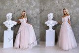Vestido de novia de tul ruborizado con encaje floral marfil Vestido de baile de hadas rosa Vestido de novia de corsé de línea A único personalizado con abertura alta 