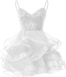 Vestidos de fiesta de tul para adolescentes, con tirantes finos y lentejuelas, vestidos de fiesta cortos, minivestidos de cóctel en capas, vestidos de dama de honor 