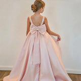 Rosa Blumenmädchen Prinzessin Kleider Festzug Kleid für Hochzeit Satin Schleife Ärmellos Kinder Baby Geburtstagsfeier Erstkommunion Kleider 