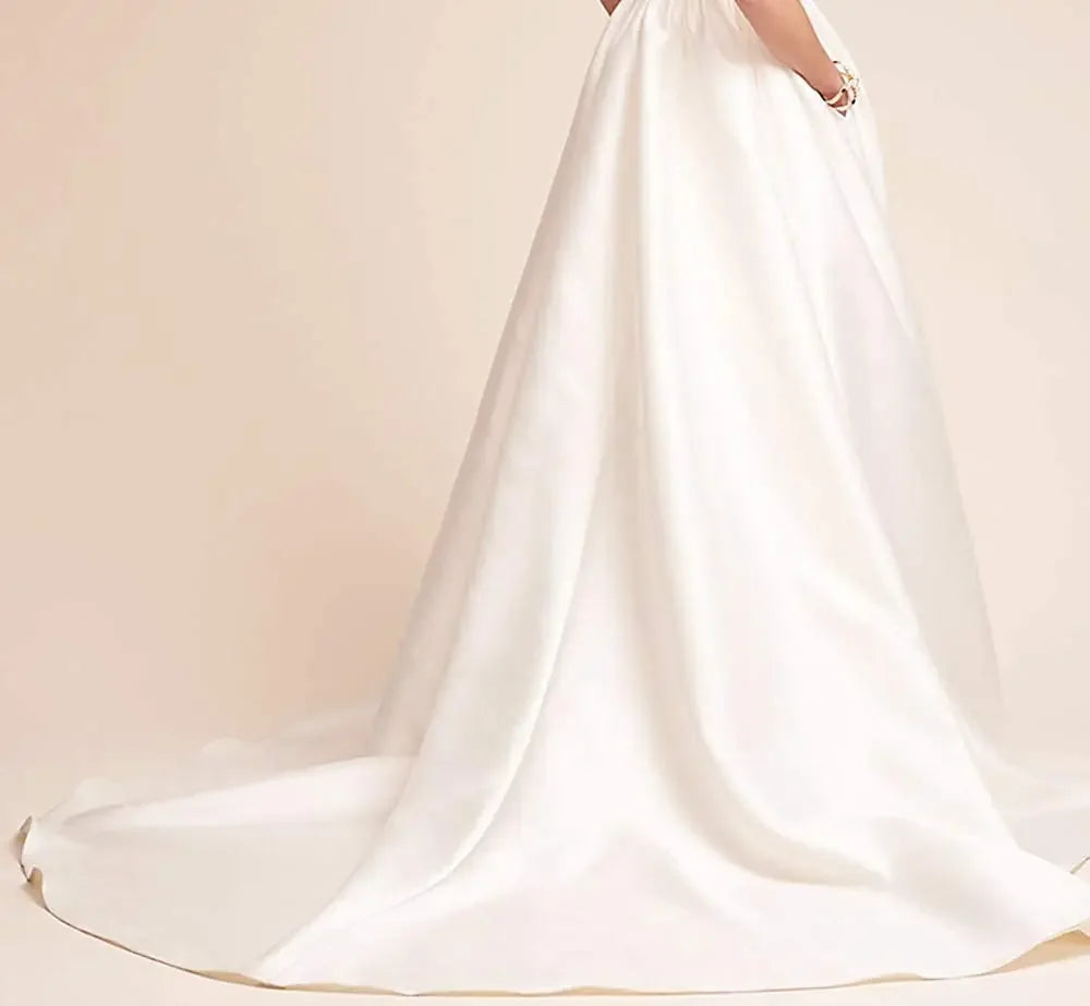 Women's Straps Backless Long Dresses Satin Sleeveless Train Homecoming Prom Evening Party Gowns with Pockets bridal dress