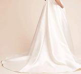 Women's Straps Backless Long Dresses Satin Sleeveless Train Homecoming Prom Evening Party Gowns with Pockets bridal dress