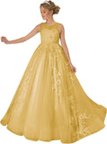 Princess Dress Tulle Lace Flower Girl Dress for Wedding Applique Princess Pageant Dress Long Party Ball Gown with Cape Sleeves