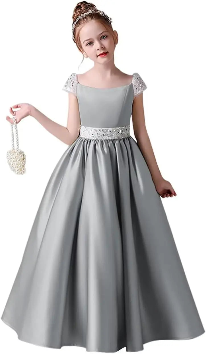 Festzugskleider für Mädchen, Satin, Blumenmädchenkleid, Flügelärmel, Ballkleid mit Pailletten, Prinzessinnenkleid für Geburtstagsparty, Festzugskleid für Mädchen 