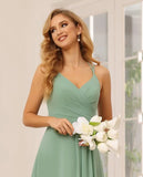 Chiffon V Neck Bridesmaid Dress with Pleated Bodice A Line Chiffon Short Prom Homecoming Dress for Women cocktail dresses
