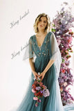 Angel sleeve bridal dress wedding gown Airy embroidered bridal dress V-neck applique ball gown prom dresses  party dress