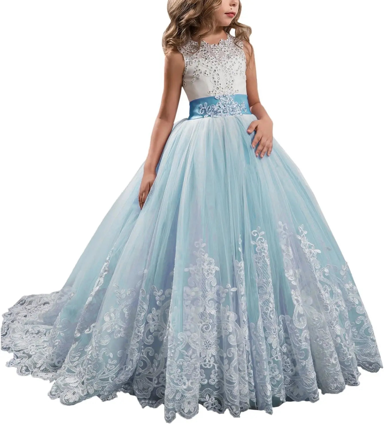 Princess Lilac Long Girls Pageant Dresses Kids Prom Puffy Tulle Ball Gown flower girl dress girls dresses for party and wedding