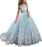 Princess Lilac Long Girls Pageant Dresses Kids Prom Puffy Tulle Ball Gown flower girl dress girls dresses for party and wedding