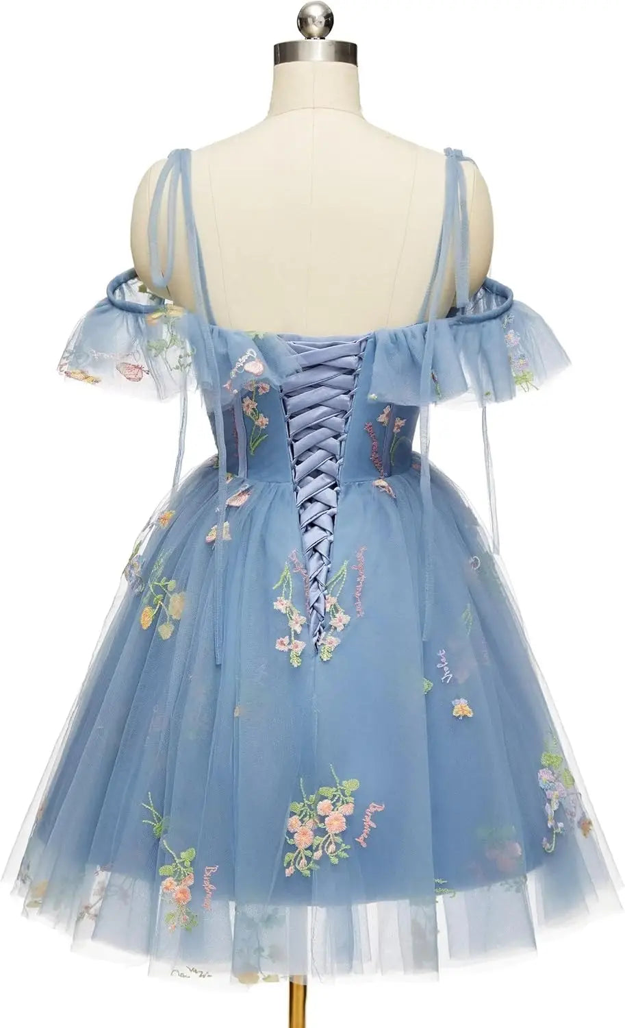 Vestidos cortos de fiesta para adolescentes con bordado de flores, tul, tirantes finos, largo hasta la rodilla, con margaritas y estampado floral. 