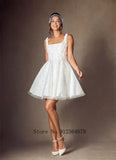 Shiny Two Straps Scoop Neckline Bridal Grown Short/Mini Wedding Dresses Custom Made 2026 Vestido De Noival